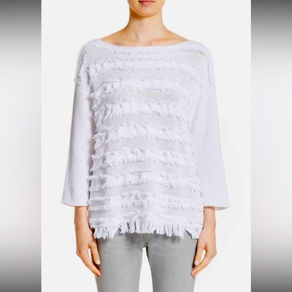 Fabiana Fillipi 
White Cotton Fringe Knit Sweater
